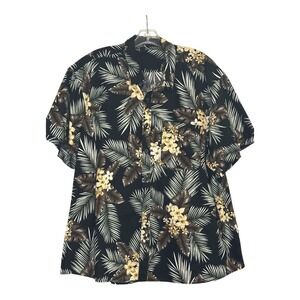 HISDERN Floral Hawaiian Short Sleeve Shirt Palm Leaves Black Tan Button Up 3XL